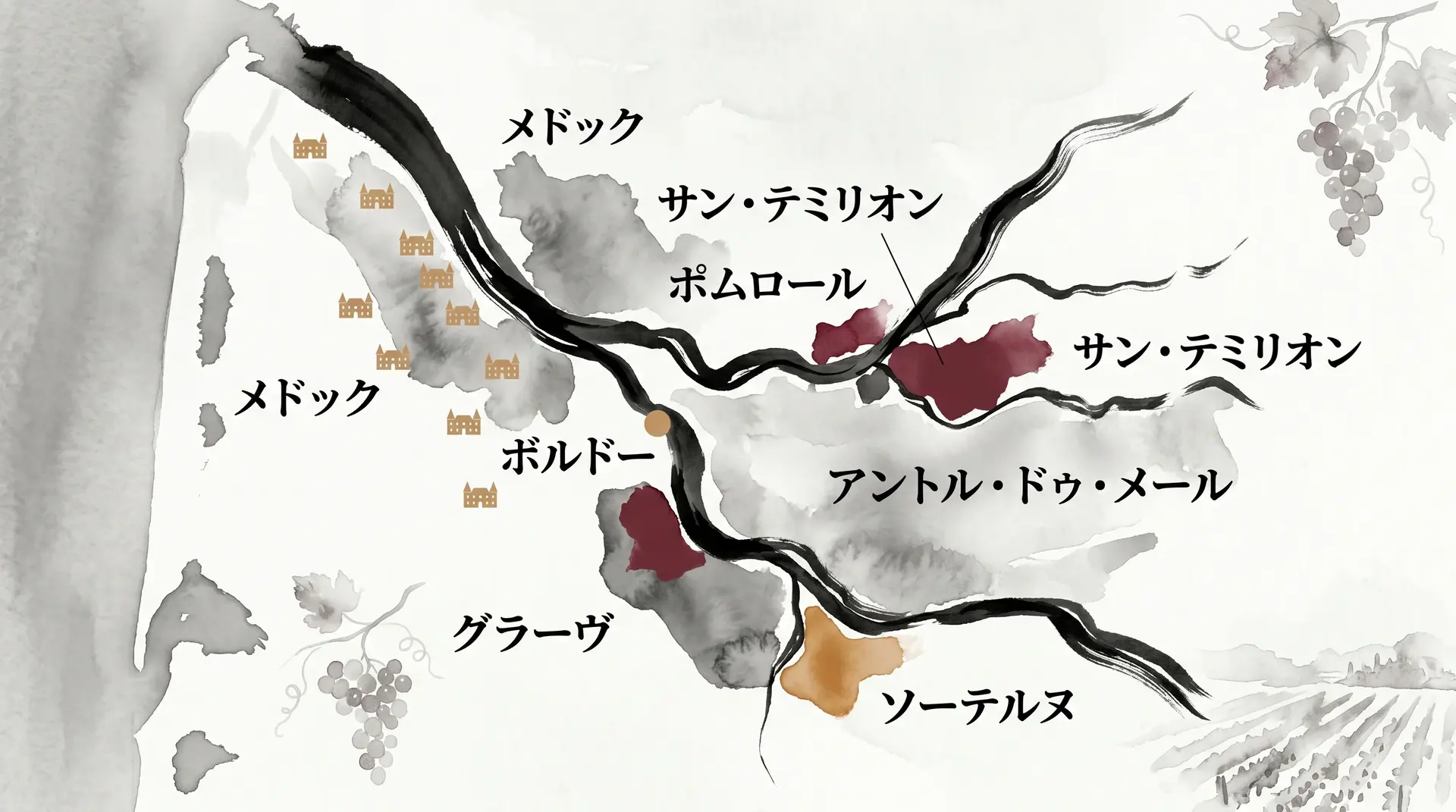 ボルドー地方のAOC地図