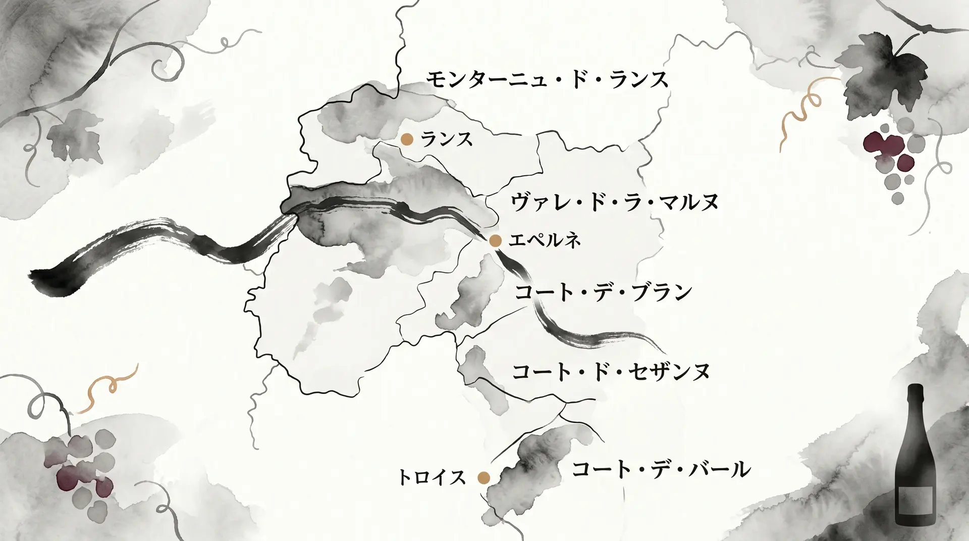 シャンパーニュ地方のAOC地図