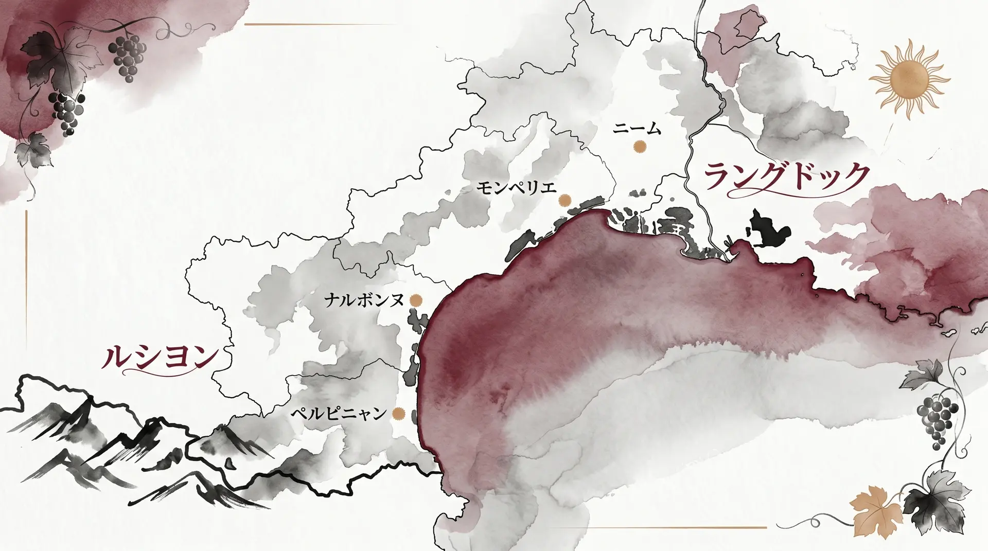 ラングドック=ルシヨン地方のAOC地図