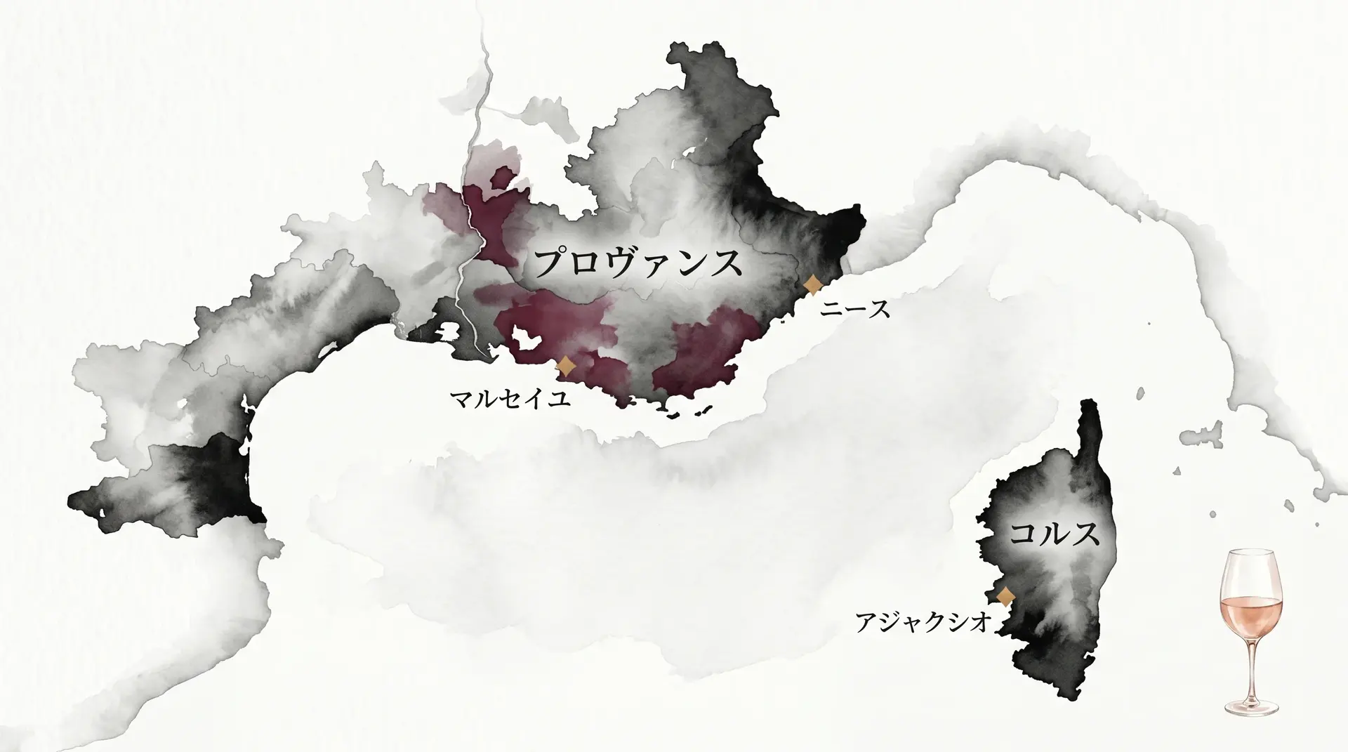プロヴァンス＆コルス地方のAOC地図