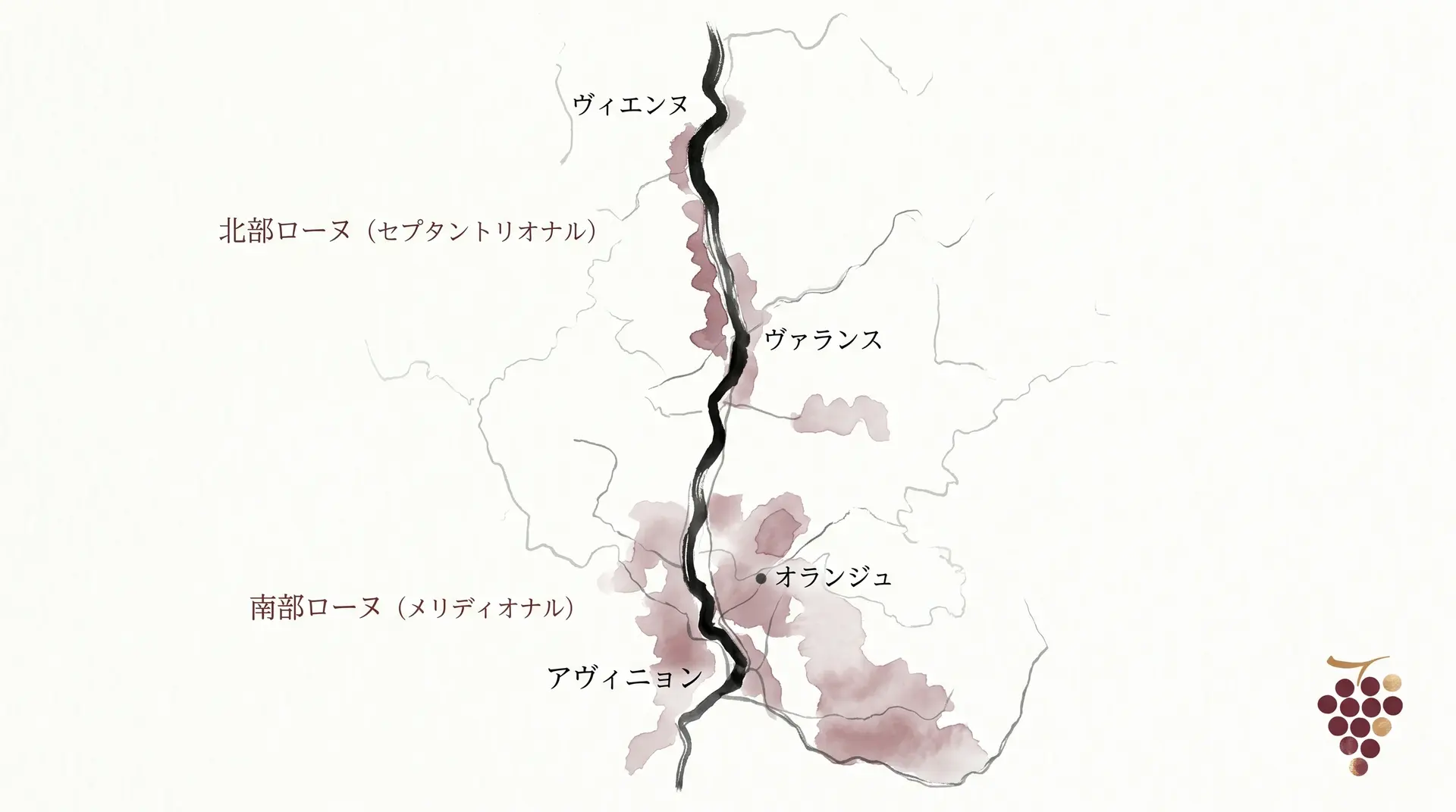 コート・デュ・ローヌ地方のAOC地図
